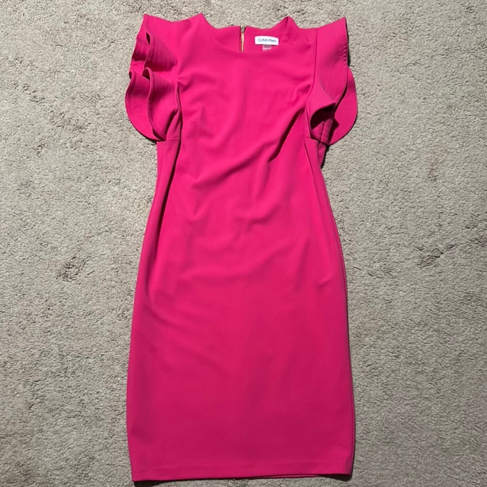 Calvin Klein Pink Flutter Sleeve Sheath Dress
